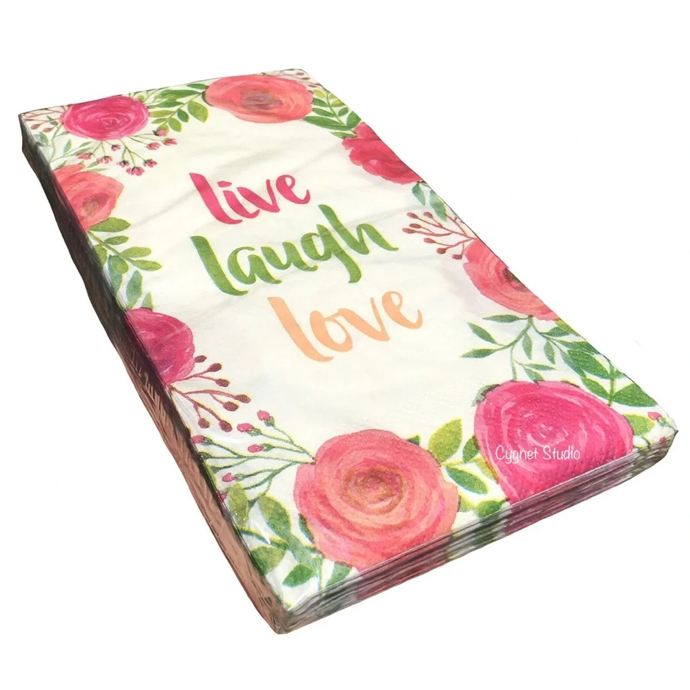 Floral 'Live Laugh Love' Decorative Guest Towel Napkins (22247), 16 ct